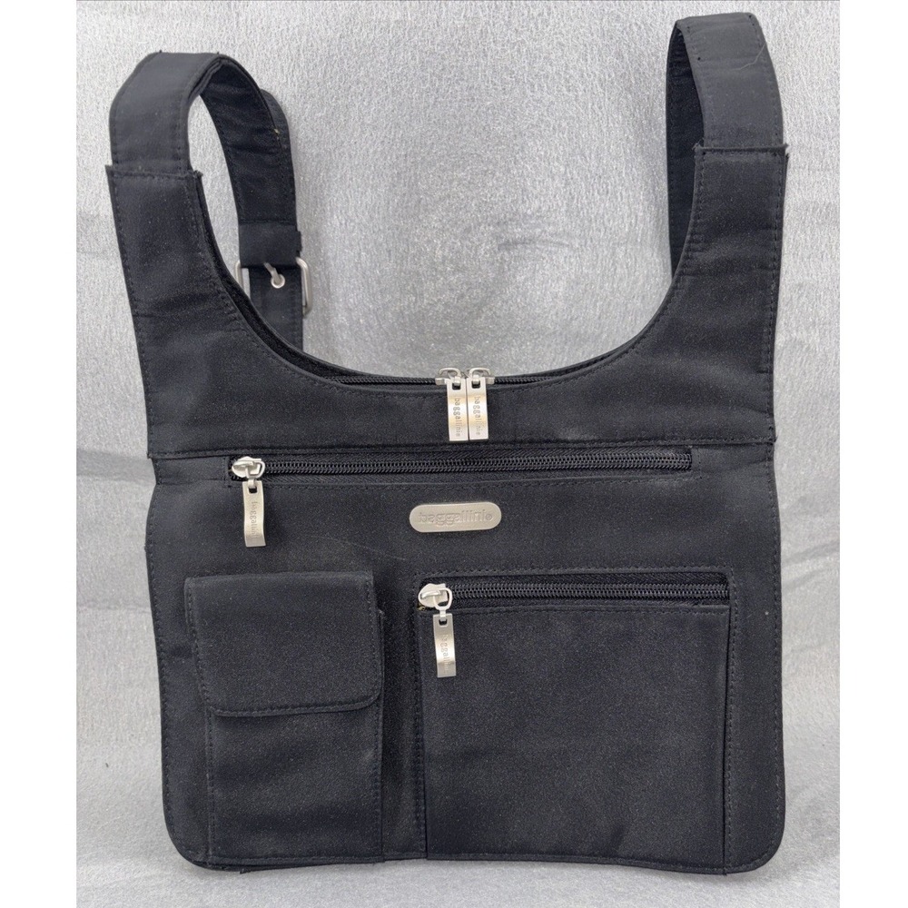 Baggallini Black Nylon Multi Pocket‎ Crossbody Shoulder & Travel Bag Purse EUC